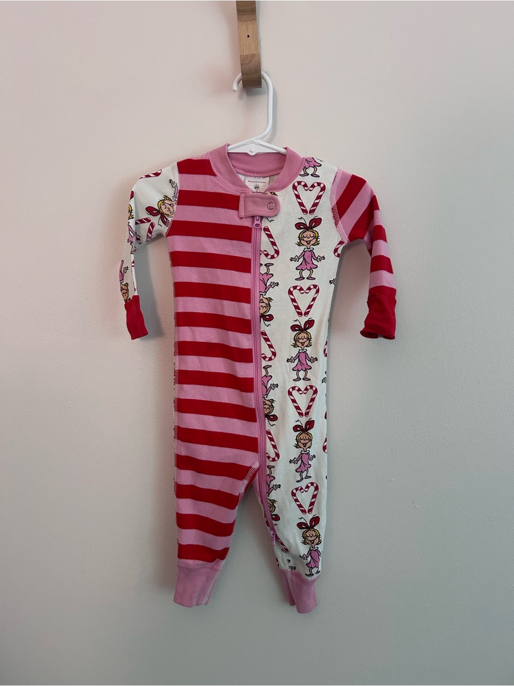 Hanna Andersson Pink and Red Striped Heart & Doll Print Footie
